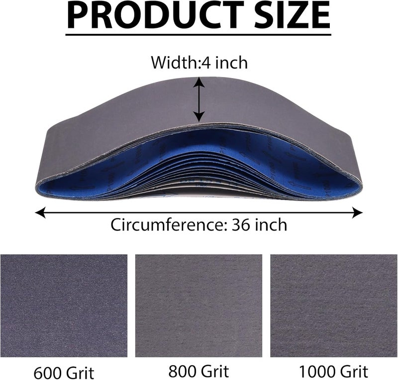 SHUTTLE GENIUS 4 x 36 Inch Sanding Belts, Silicon Carbide Knife Sharpening Sanding Belt, 4 Pcs Each of 600, 800, 1000 Grits Sanding Belt for Belt Sander, 12 Pack - Image 2